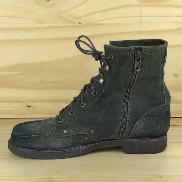 BED STU Men’s 9 Soft Suede Dark Army Green Burnished Leather Distressed Boots - Picture 3 of 9